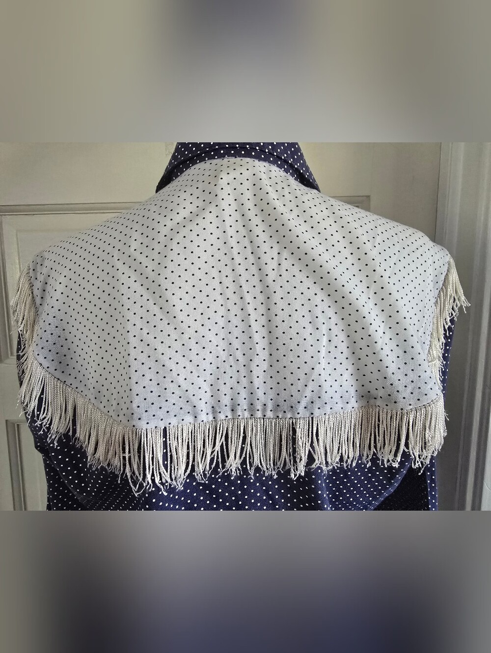 Vintage Navy Polka Dot Western Fringe Shirt - Picture 7 of 12